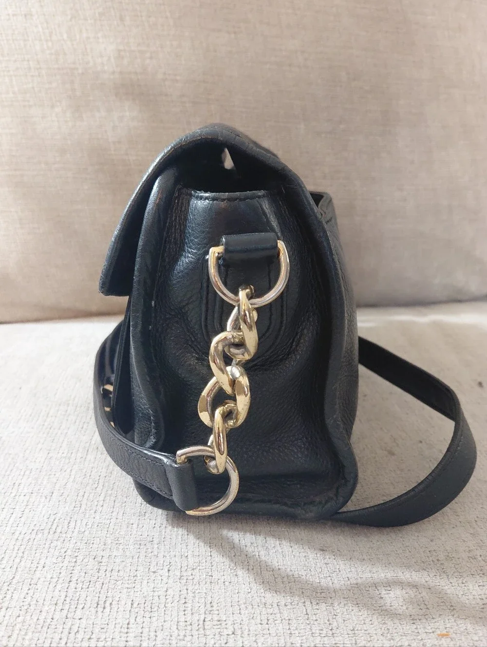 Michael Kors Black Leather Crossbody with Gold MK Emblem